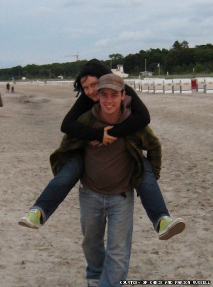 Christofer gives Marion a piggyback on a recent vacation.